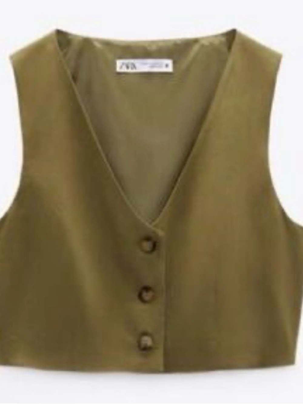 Zara Olive V-Neck Cropped tailored chic Button Vest - Picture 2 of 6